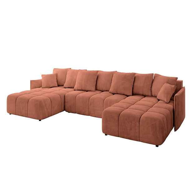ALTDECOR SEDACÍ SOUPRAVA ve tvaru U s funkcí spaní a úložným prostorem LONLI-U 350x190x68 Meruňková Velur