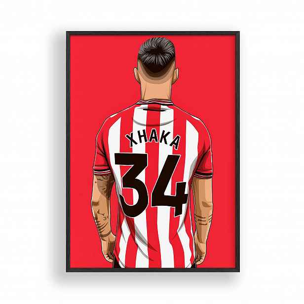 Obraz Granit Xhaka Fotbalista Plakát Rámeček Dřevěný Černý 30x42 cm