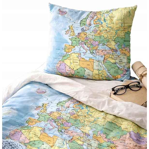 Povlečení Mapa světa Bavlněná 135x200 Vzdělávací Povlečení Světová Mapa