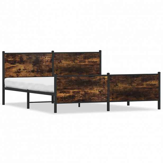 vidaXL Kovový rám postele bez matrace kouřový dub 183 x 213 cm