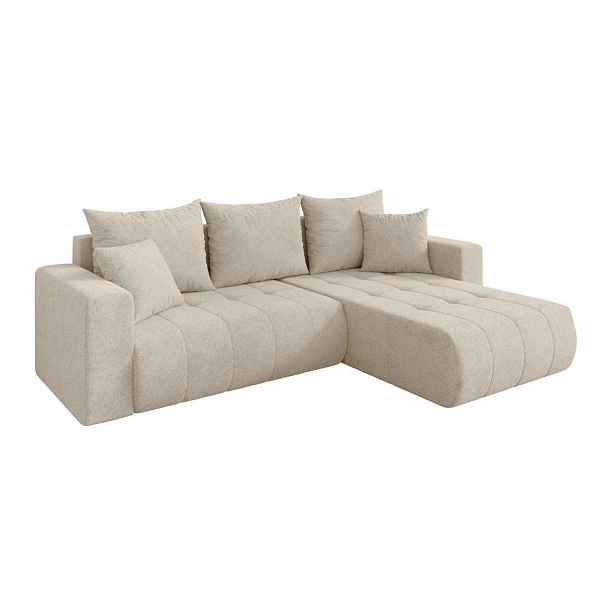 ALTDECOR ROHOVÁ SEDAČKA s funkcí spaní, otoman vpravo MILA-L 277x194x86 krémová velur