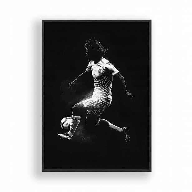 Obraz Fotbalista Real Madrid Akce Plakát Rámeček Dřevěný Černý 30x42 cm