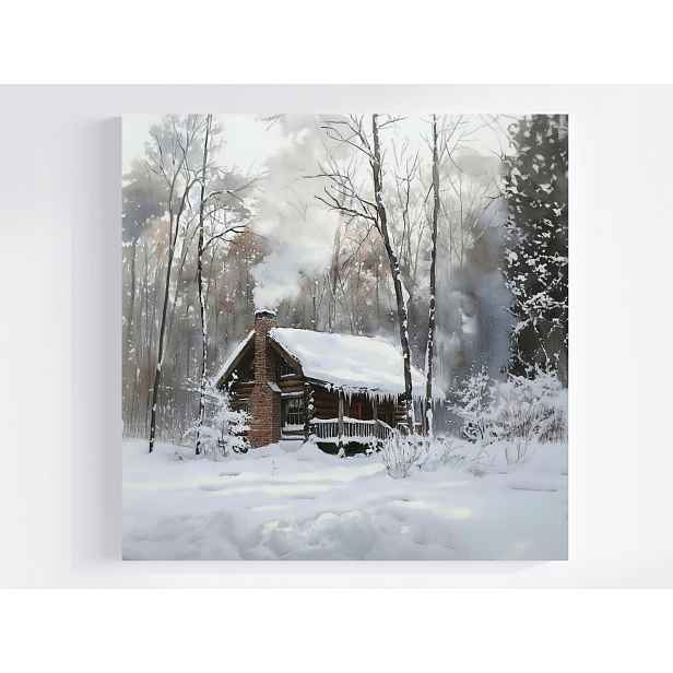 Obraz Na Plátně Canvas Krajina Les Chata Dům Sníh Mráz Zaspy Zima 50x50
