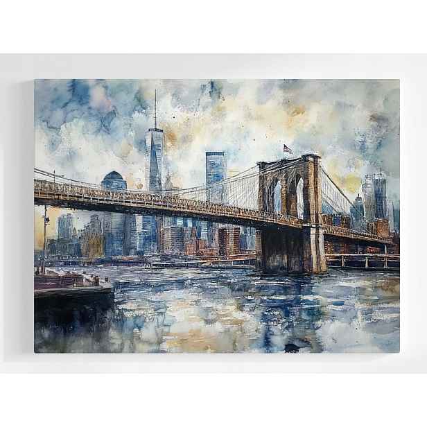 Plakát Brooklyn Bridge Nyc Akvarel Panorama Města 100x75