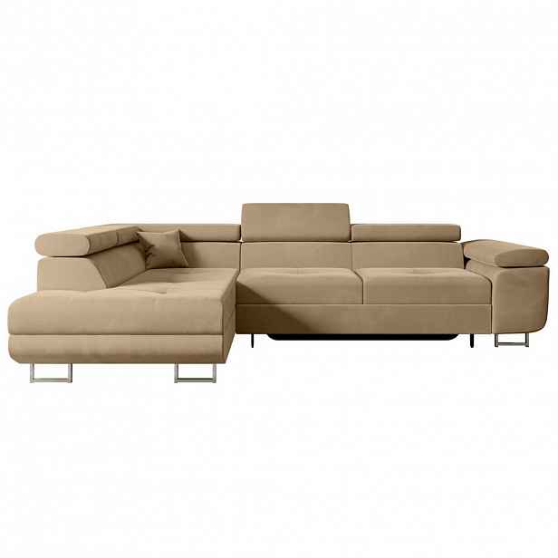 ALTDECOR ROHOVÁ SEDACÍ SOUPRAVA s funkcí lůžka a úložným prostorem GUSA-L 272x202x107 cm béžový velur