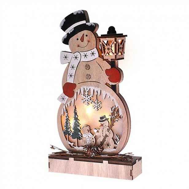 Solight Dřevěný sněhulák s 5x LED, 29 cm