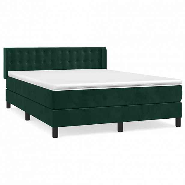 vidaXL Box spring postel s matrací tmavě zelená 140x190 cm samet