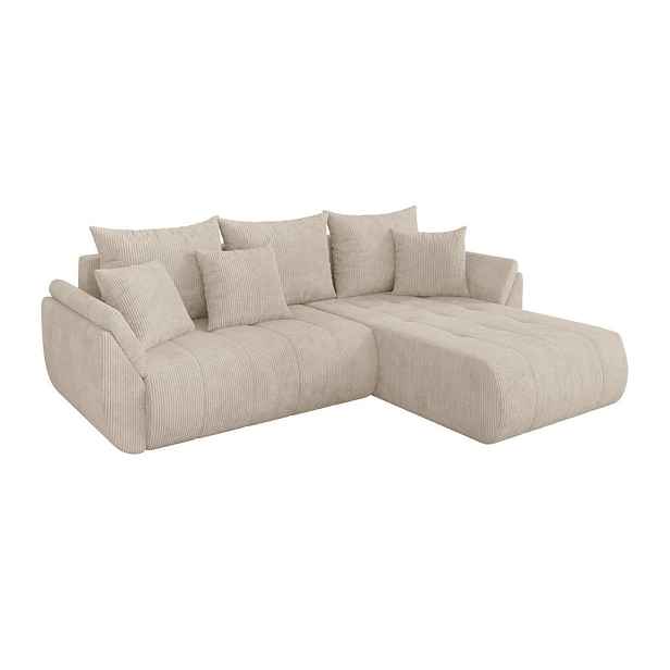 ALTDECOR ROHOVÁ SEDAČKA s funkcí spaní, otoman vpravo TOKO-L 277x194x86 béžová manšestr