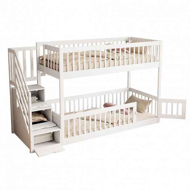CHICFURN PATROVÁ POSTEL 90/200 cm v bílé barvě se schodištěm a zásuvkami