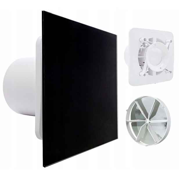Domácí Koupelnový Ventilátor Ventika FI100 mm Černé Sklo Tichý 26 dB Ventil
