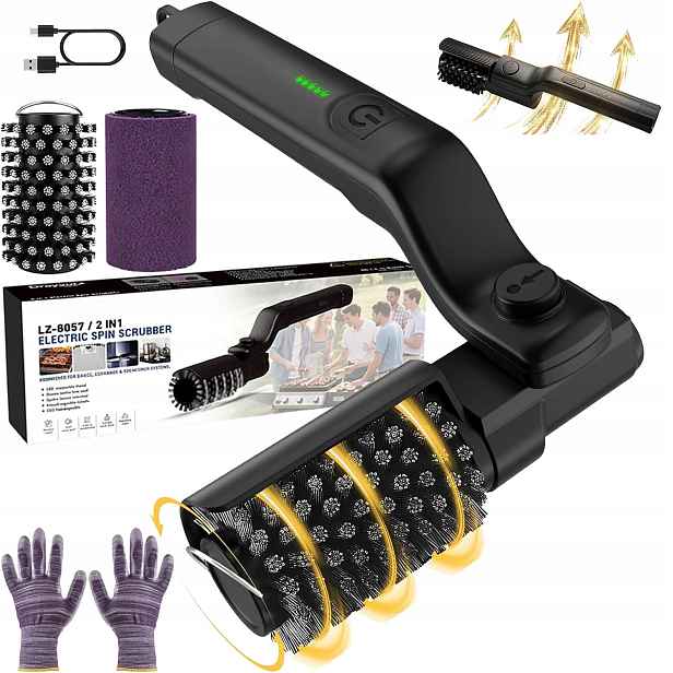 Elektrický kartáč na čištění grilu délka 42 cm s houbičkou rukavice