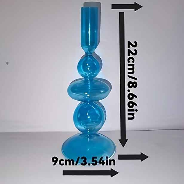 TEMU 1 ks Skleněný svícen v jezerní modré barvě, skleněný svícen, výška 22 cm, horní průměr 2,5 cm