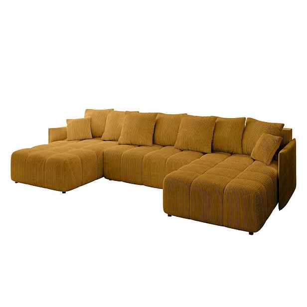 ALTDECOR SEDACÍ SOUPRAVA ve tvaru U s funkcí spaní a úložným prostorem LONLI-U 350x190x68 Hořčicová Manšestr