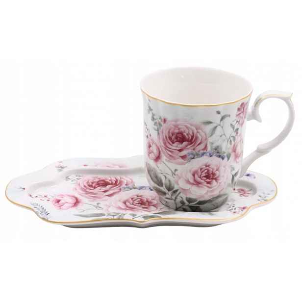 Home Elements Porcelánový hrnek 360 ml s podtáckem, Růže