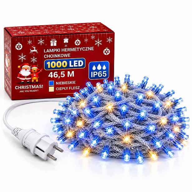 Lampičky rampouchy 1000 Led 46,5 m modré teplé bílé Flash venkovní