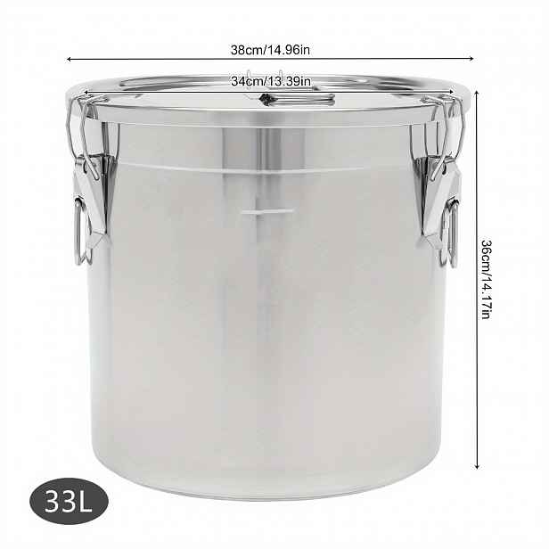 TEMU 1* Nerezový skladovací kbelík, 33L/1115 OZ skladovací kbelík s víkem, 38*36cm/14. 96*14. 17inch