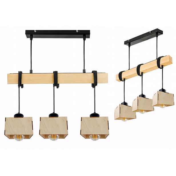 Dřevěná závěsná stropní lampa Lustr Zwis Loft Dřevo na 3x E27