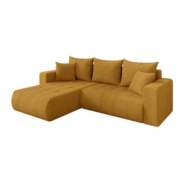 ALTDECOR ROHOVÁ SEDAČKA s funkcí spaní, otoman vlevo MILA-L 277x194x86 hořčicově žlutá manšestr