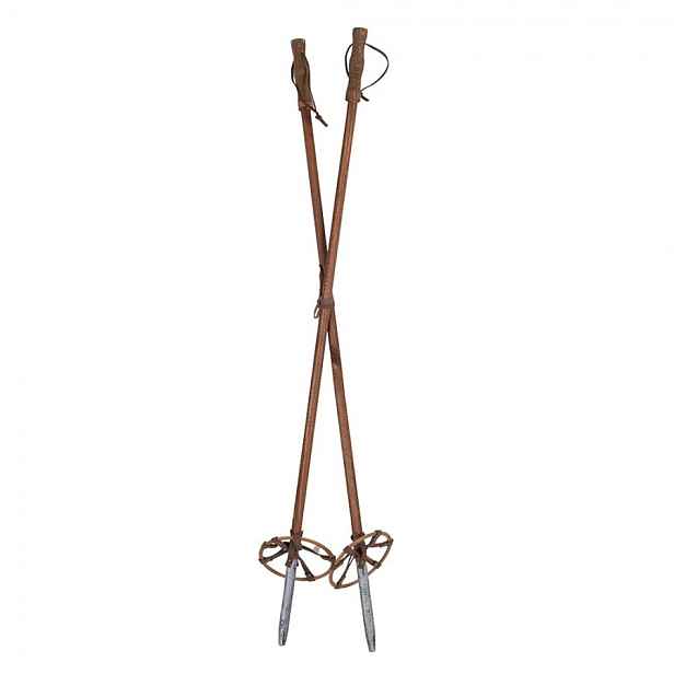 Hnědé antik dřevěné hole Ski Vintage - Ø 12*100 cm Clayre & Eef