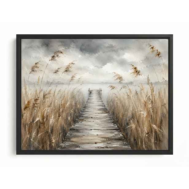 Obraz Rám Americká Krabička Jezero Most Molo Přístav Mlha Trávy 80x60
