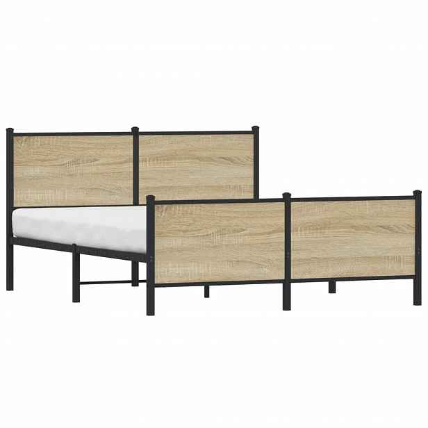 vidaXL Kovový rám postele bez matrace dub sonoma 140 x 190 cm