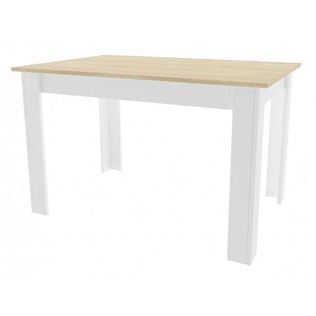 AKCE Bílý jídelní stůl s deskou v dekoru dub sonoma MADO 120x80 II. jakost