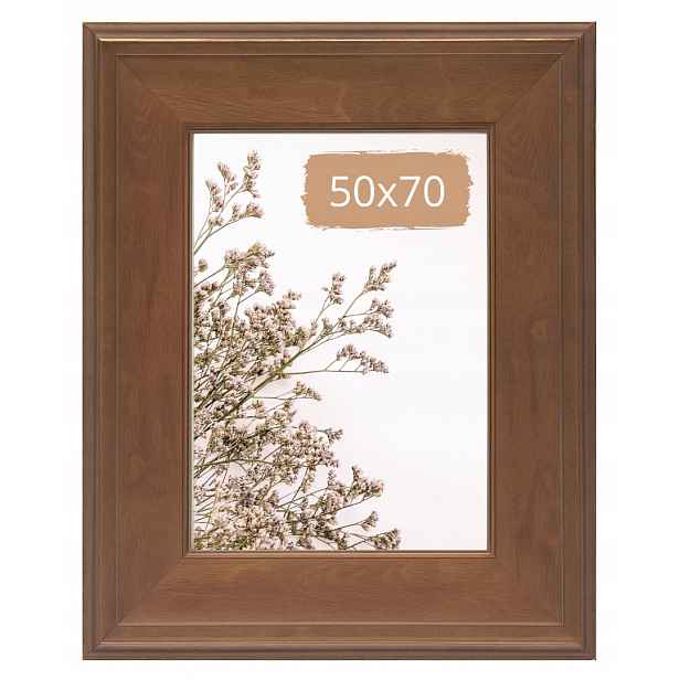 Rámeček 50x70 hnědý, pevný, široký, rustikální rám do obývacího pokoje