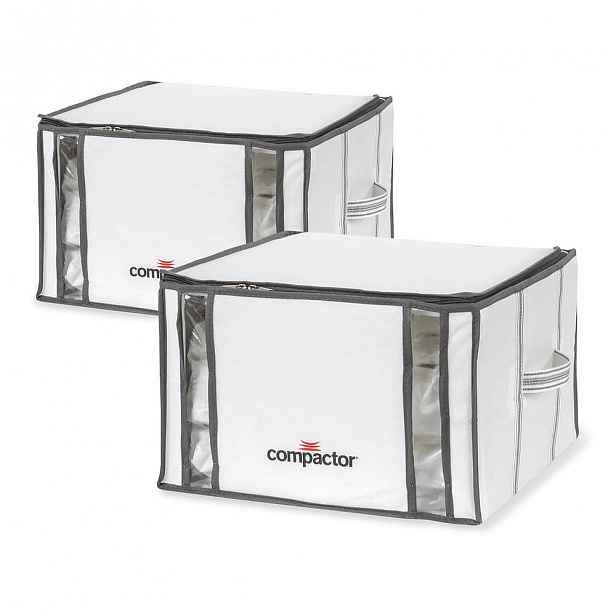 Sada 2 bílých úložných boxů s vakuovým obalem Compactor Life 3D Vacuum Bag, 40 x 25 cm