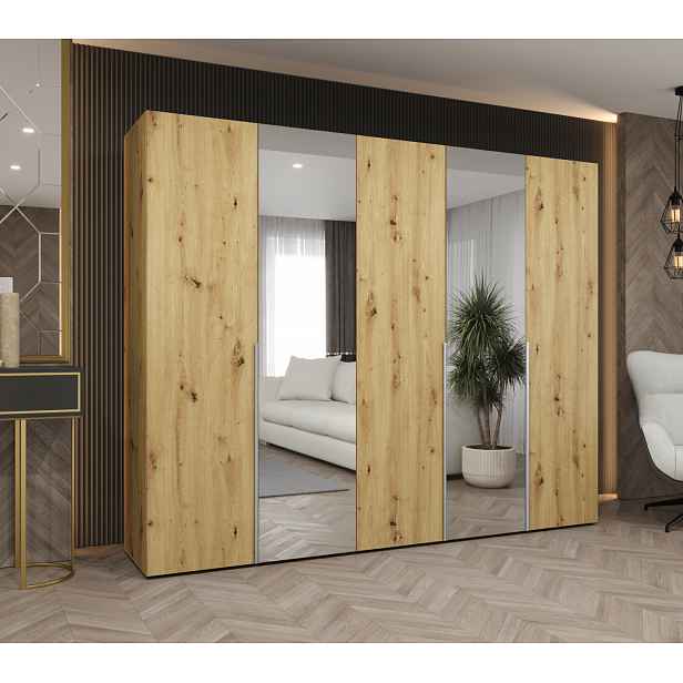 Šatní skříň 250 cm ASUDA se zrcadly - dub artisan / kašmír