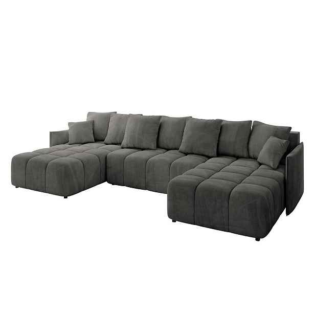 ALTDECOR SEDACÍ SOUPRAVA ve tvaru U s funkcí spaní a úložným prostorem LONLI-U 350x190x68 Tmavě šedá Velur