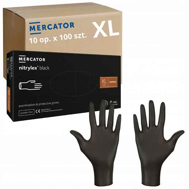 Nitrilové rukavice Černé Mercator Nitrylex Aql 1.5 vel. XL 1000 ks