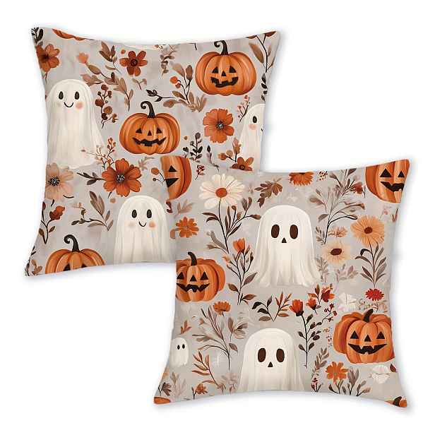 TEMU 2 ks Podzimní Halloweenské Povlaky na Polštáře s Oboustranným Potiskem, Polyesterové Povlaky na Polštáře ve Stylu se Skrytým Zipem, Strašidelný