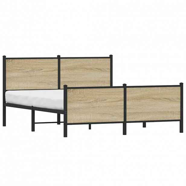 vidaXL Kovový rám postele bez matrace dub sonoma 150 x 200 cm
