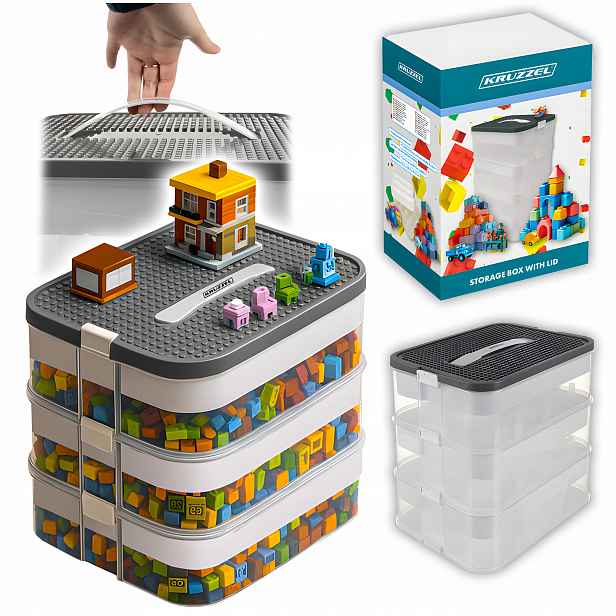 Kruzzel Krabička Na Minifigurky Kostky Hračky Krabička S Rukojetí 3 položky 22 l