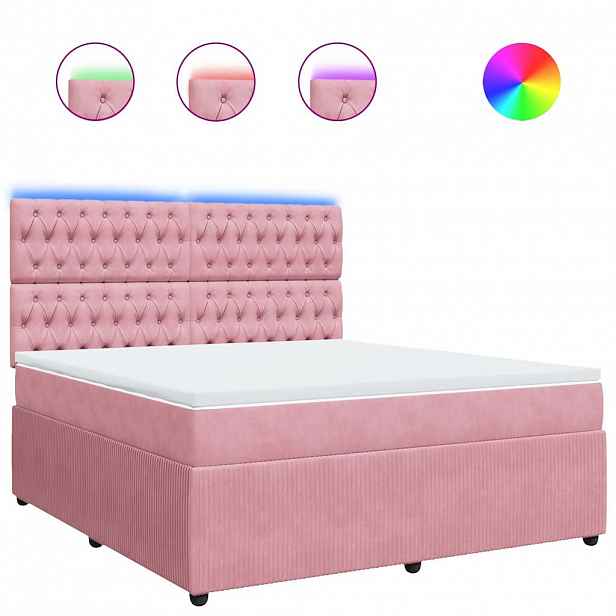 vidaXL Box spring postel s matrací růžová 180x200 cm samet