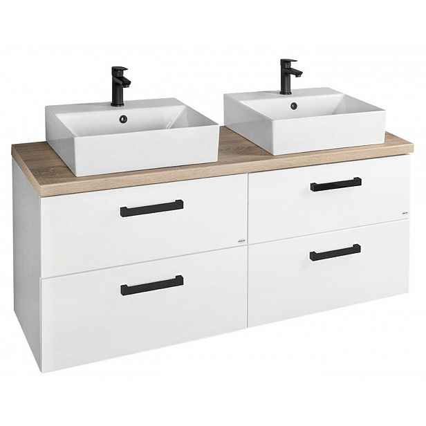 Aqualine Vega - Skříňka s umyvadly 145x61x45 cm, 4 zásuvky, bílá/dub platin VG073-04