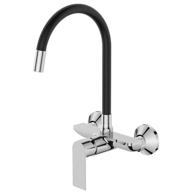 Dřezová baterie nastěnná s flexi výtokem Mixxus Premium Alex 005, černá