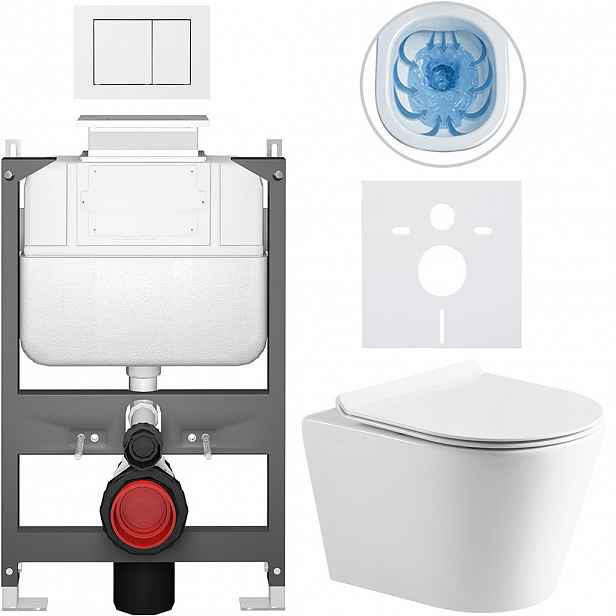 Kompletní WC set Basic/Carlito - bílá lesklá - WC tlačítko Maxio/Bílá - ovládání shora - předstěnová instalace - 48,5x36,5 cm