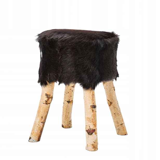 Dřevěná stolička potažená kozí kůží! Černá *přírodní*