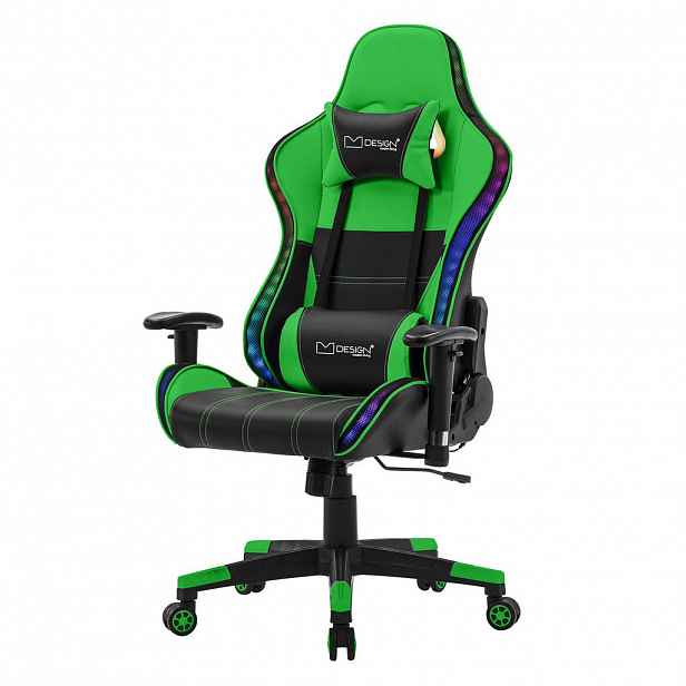 ML-DESIGN HERNÍ ŽIDLE s RGB osvětlením a reproduktory, zelená, z umělé kůže