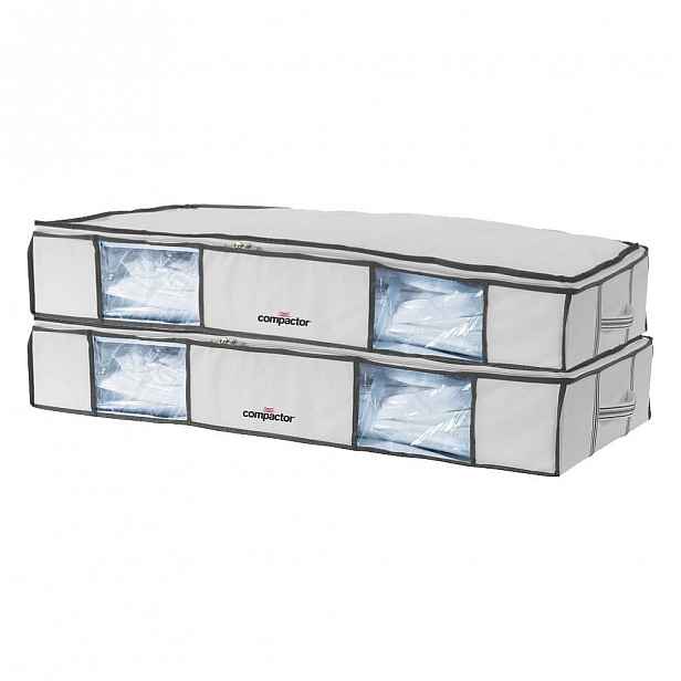Sada 2 bílých úložných boxů pod postel s vakuovým obalem Compactor XLarge Underbed Life, 105 x 15,5 cm