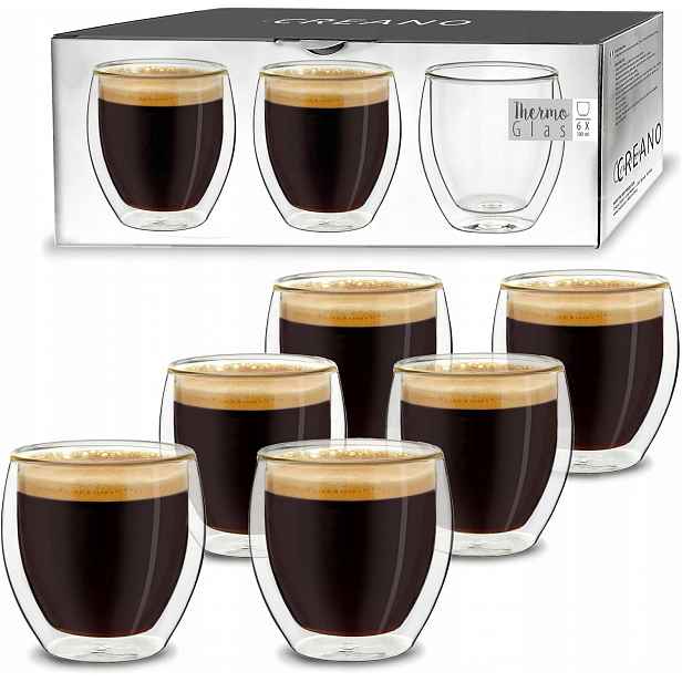 Sada 6 Šálků Espresso 100 ML Dvojitá Stěna Sklo Podšálky