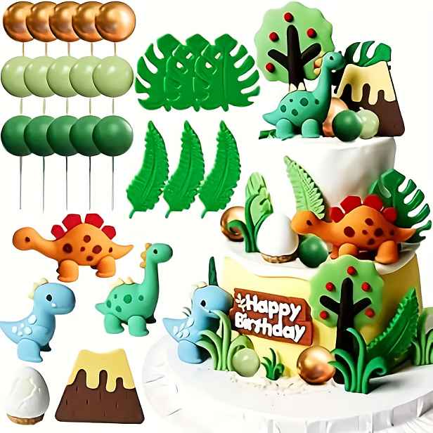 TEMU 26 ks Luxusní Mini Dinosauří Dekorace na Dort Dinosauří Toppery na Cupcakes pro Narozeninové Oslavy, Sada Dinosauří Dekorací na Dort k