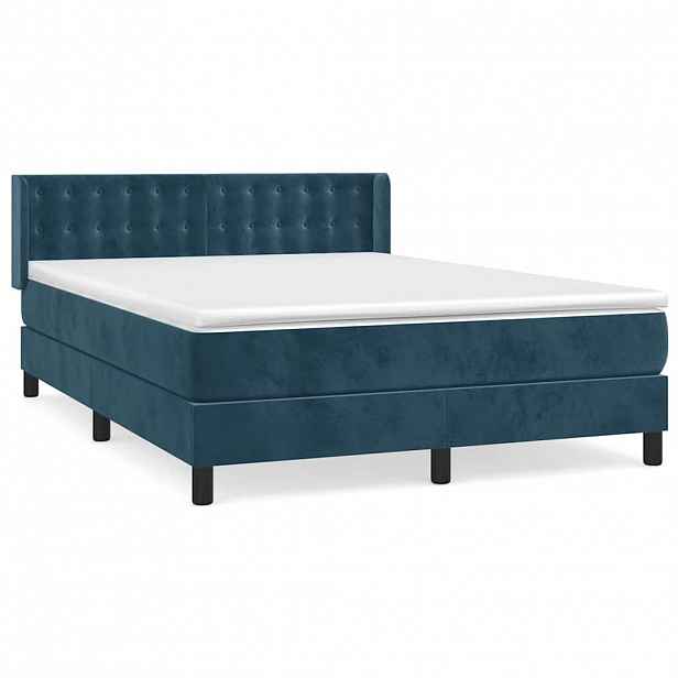 vidaXL Box spring postel s matrací tmavě modrá 140x200 cm samet