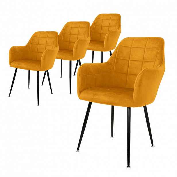 ML-DESIGN JÍDELNÍ ŽIDLE, SADA 4 KS, hořčičně žlutá, sametový potah