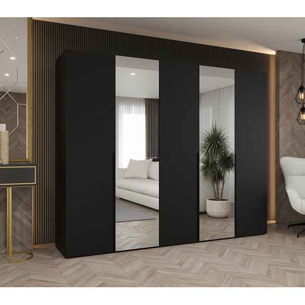 Šatní skříň 250 cm ASUDA se zrcadly - černá