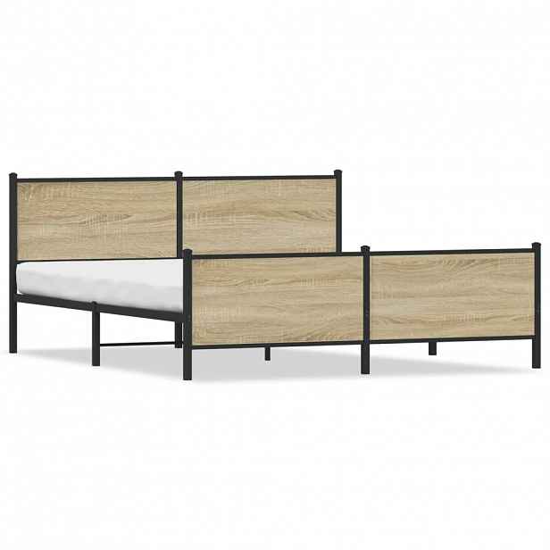 vidaXL Kovový rám postele bez matrace dub sonoma 183 x 213 cm