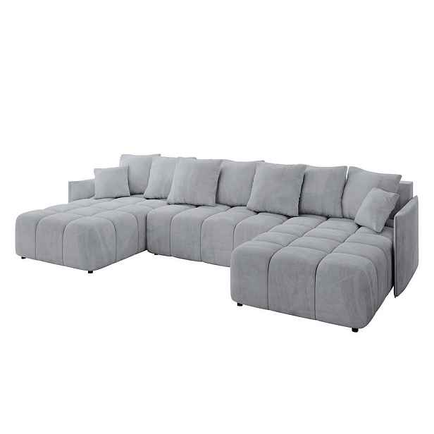 ALTDECOR SEDACÍ SOUPRAVA ve tvaru U s funkcí spaní a úložným prostorem LONLI-U 350x190x68 Šedá Velur