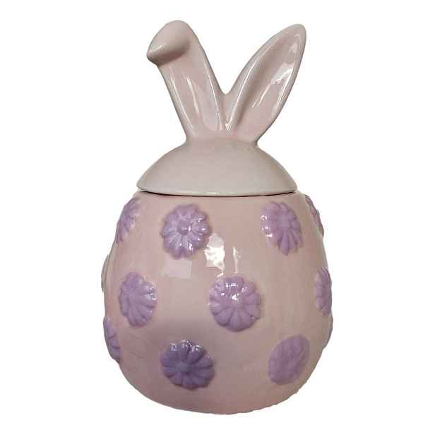 Růžová keramická dóza vajíčko s květy a oušky Rabbi - Ø 10*15 cm daan kromhout