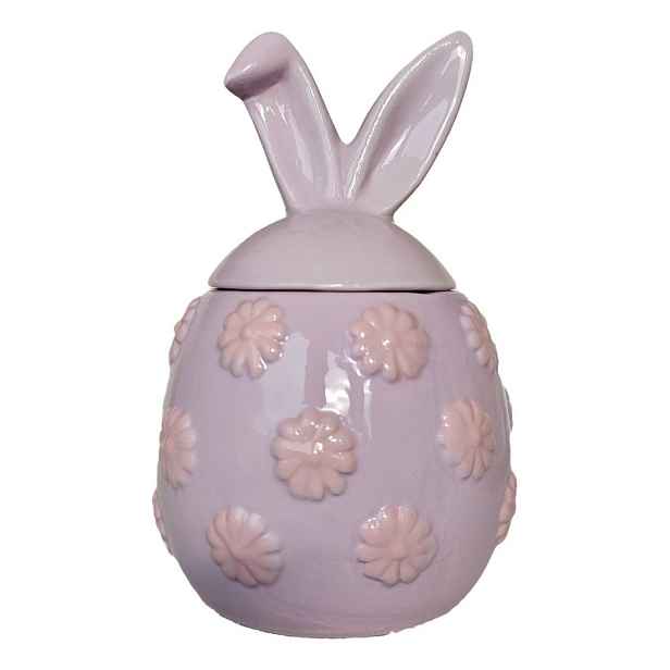 Fialová keramická dóza vajíčko s květy a oušky Rabbi - Ø 10*15 cm daan kromhout